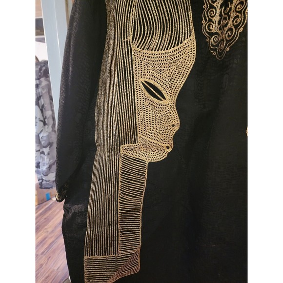 VTG Indian Pakistani African Bollywood Sherwani Caftan Kaftan dashki black gold - Picture 5 of 8